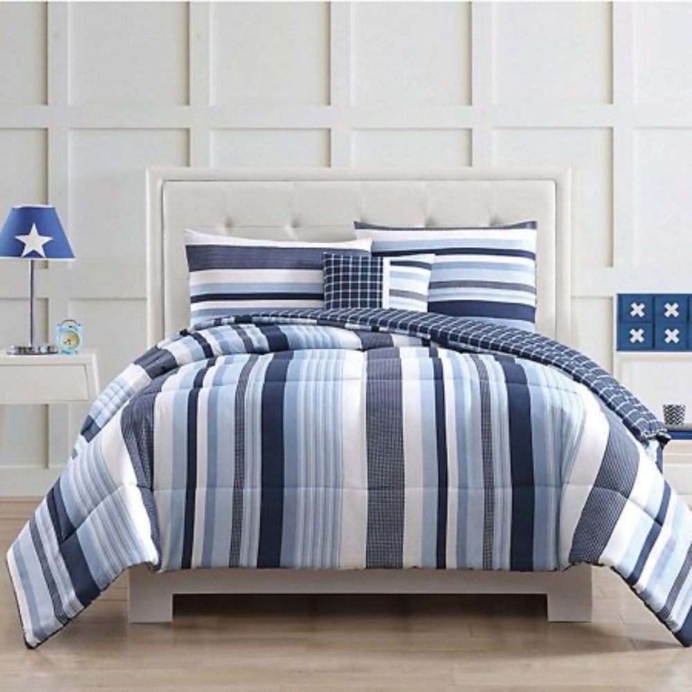 My World Kids Mason Stripe Comforter Set, Full - Blue